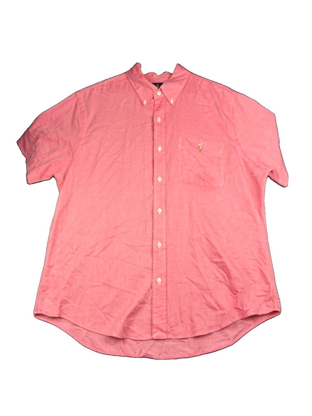 Ralph Lauren Shirt Men’s XL Pink Slim Fit Chambray Short Sleeve Flesh Pony